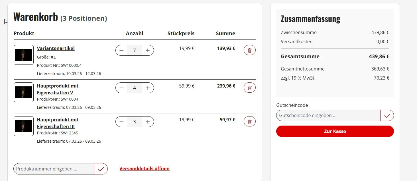 Shopware Warenkorb mit Artikeln aus CSV